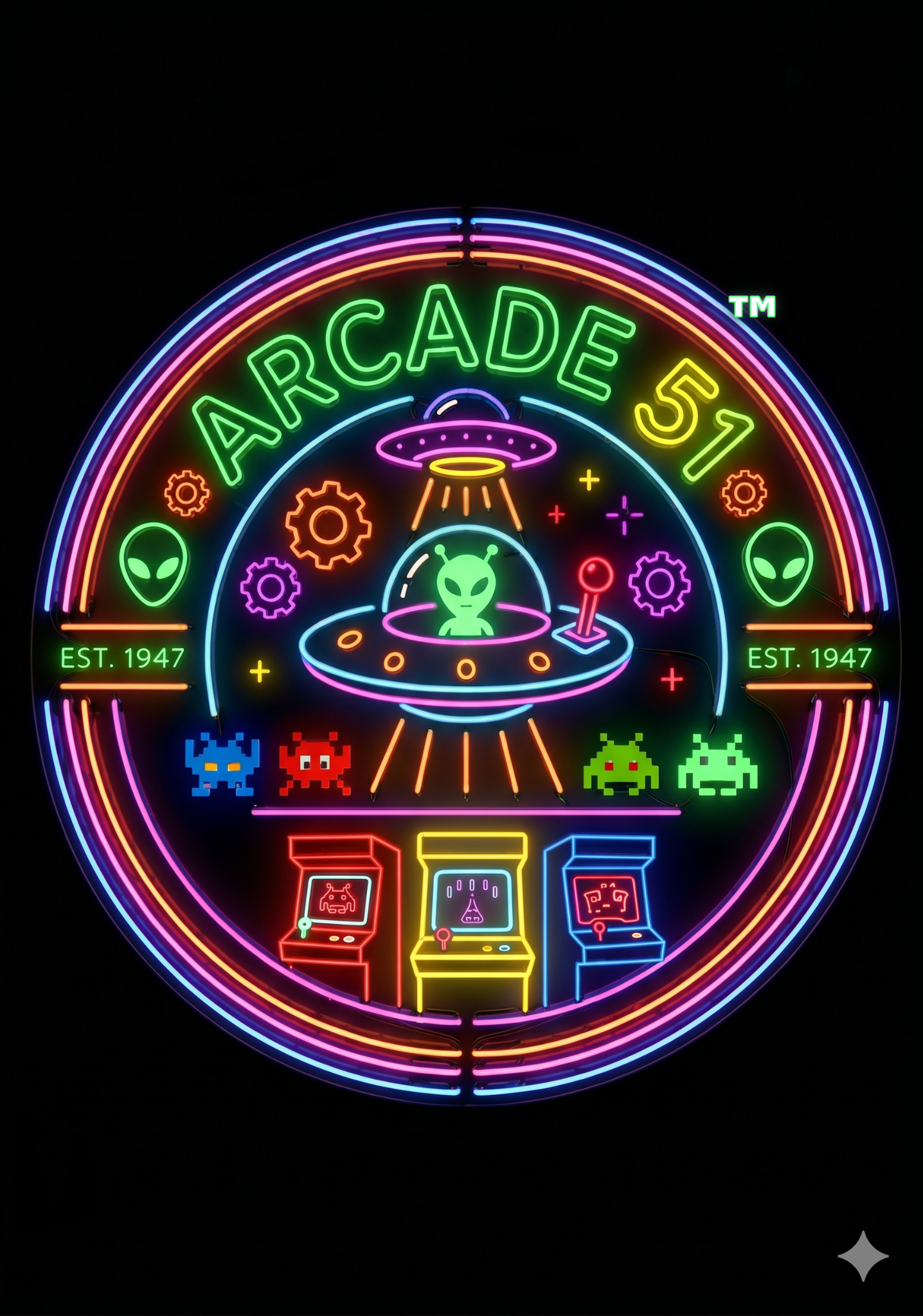 Arcade 51™ neon alien arcade logo